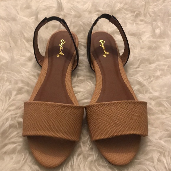 TOFFEE BEIGE SNAKE PRINT SLINGBACK FLAT SANDALS - Picture 4 of 8